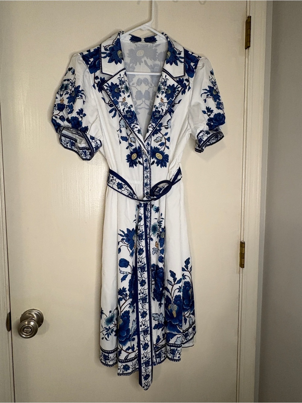 SHEIN White Midi Dress with Blue Floral Print